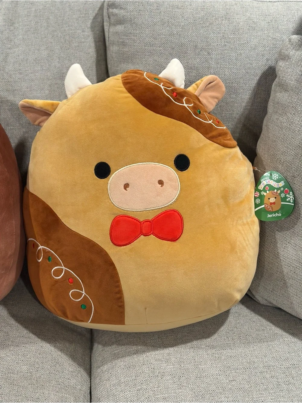 16” Squishmallow Jericho Gingerbread Cow Plush Pillow from the Christmas Squad